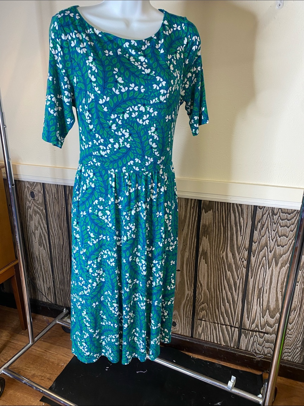 Boden Teal and White Floral Midi Dress